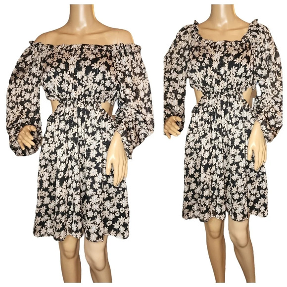 NWT ASTR the label RUFFLE SQUARE NECK SIDE CUTOUT MINI DRESS - Picture 3 of 16